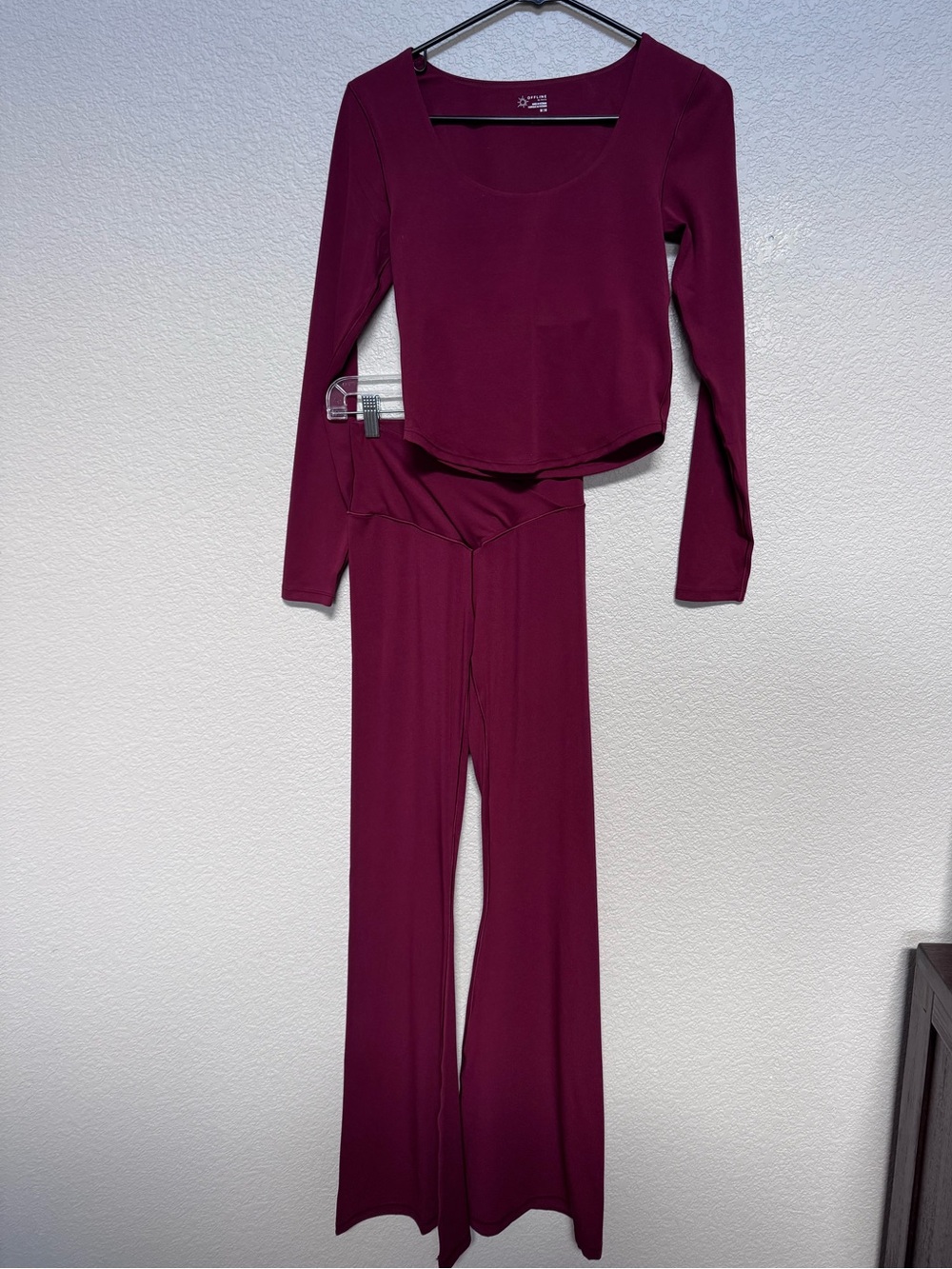 NWT Aerie 2 Piece Set Burgundy Women’s M High Rise Flare - Picture 1 of 11